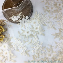 2 ярда Белый Золотой цветок полый Чистая Пряжа Ткань Вышивка кружево сетка ткань свадебное платье ткань DIY аксессуары для одежды шторы