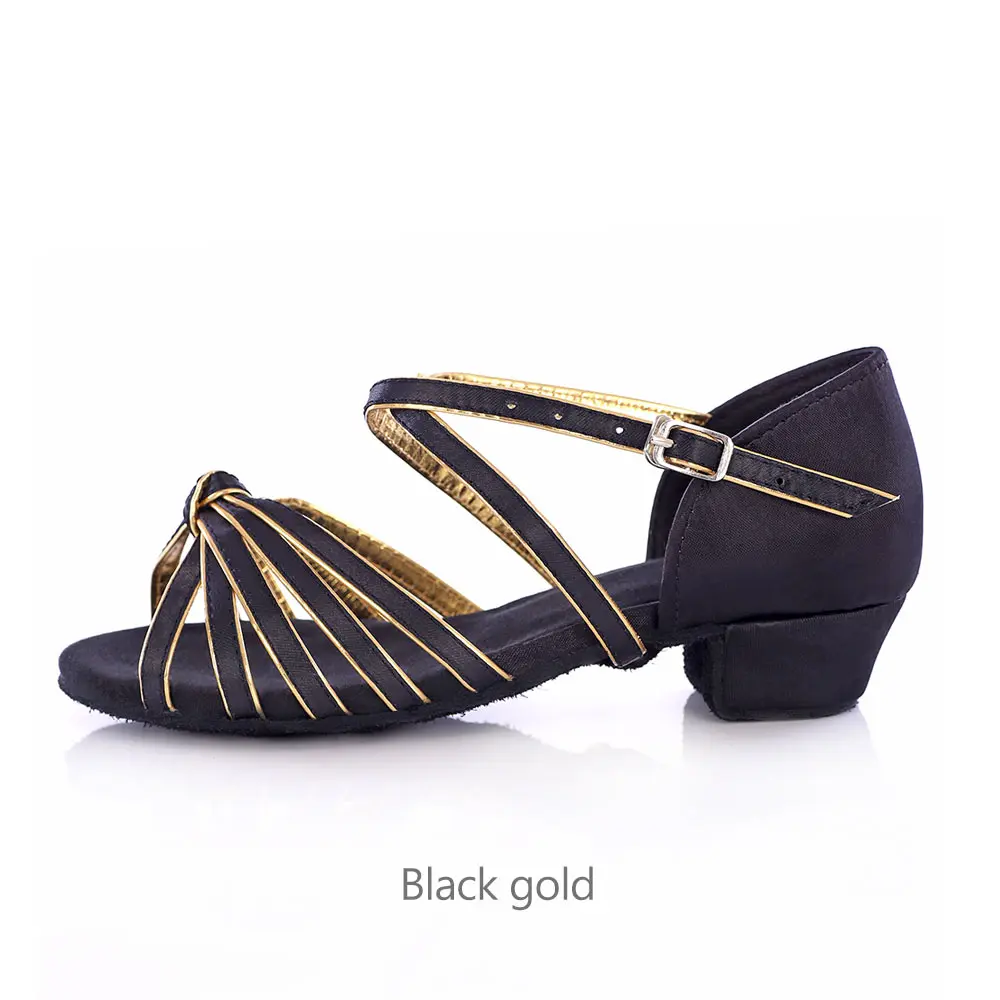 Детская обувь для латинских/сальсы танцевальная обувь на низком квадратном каблуке Женская обувь для бальных танцев Танго выступление танцевальная обувь красочные детские сандалии - Цвет: Blue gold