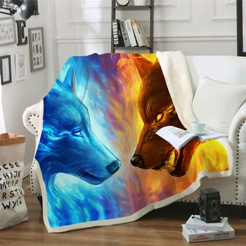 

New 2019 Ice And Fire Wolves Printed Velvet Plush Throw Blanket Bedspread for Kid Girl Sofa Sherpa Blanket Couch Quilt New
