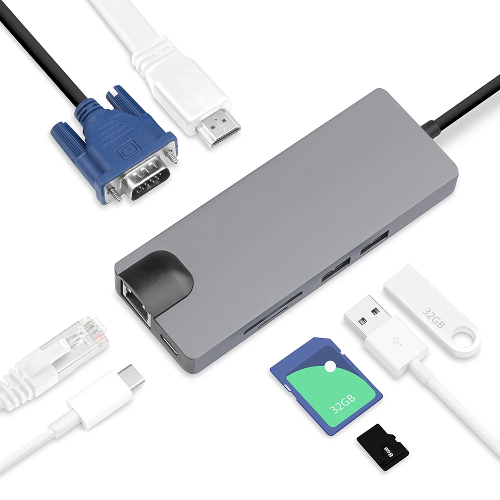 Type C Hub To 2 USB 3.0 HUB With SD/TF Slot Type-C Charging Port with HDMI VGA Lan RJ45 Gigabit Ethernet Adapter for Macbook цена Type C Hub To 2 USB 3.0 HUB With SD/TF Slot Type-C Charging Port with HDMI VGA Lan RJ45 Gigabit Ethernet Adapter for Macbook цены онлайн