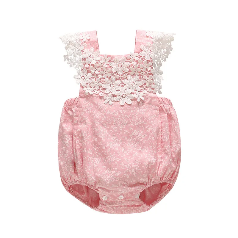 

New Born Baby Clothes 2019 Summer Printed Flower Rompers Baby Girls Sleeveless Body Suit Sweet Cute Lace Thin Straps Jumpsuit