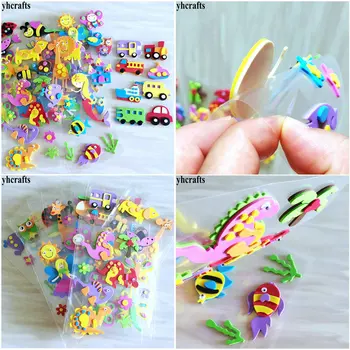 

10 sheets(80 stickers)/Lot,Mix animal Car Flower Mermaid Princess Dinosaur Fish Owl 3D foam stickers hobby figuurtjes Crafts DIY