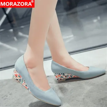 

MORAZORA 2019 new arrival women pumps pointed toe flock spring summer shoes shallow elegant wedges shoes party wedding shoes