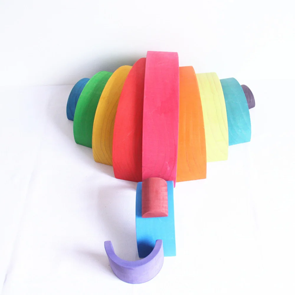  12 Pcs/Lot Baby Toys Rainbow Blocks Wooden Arcoiris Stacker Nesting Puzzle Creative Montessori Buil