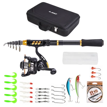 

LEO Fishing Lures Rod Reel Combo Carbon Fiber Telescopic Fishing Rod with Spinning Reel Fishing Line Hooks Swivels Fishing Kit