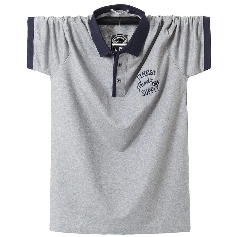 ARCSINX 5XL 6XL Мужская рубашка поло с коротким рукавом летние мужские s рубашки поло модная вышивка плюс размер мужские повседневные хлопковые рубашки-поло - Цвет: Серый