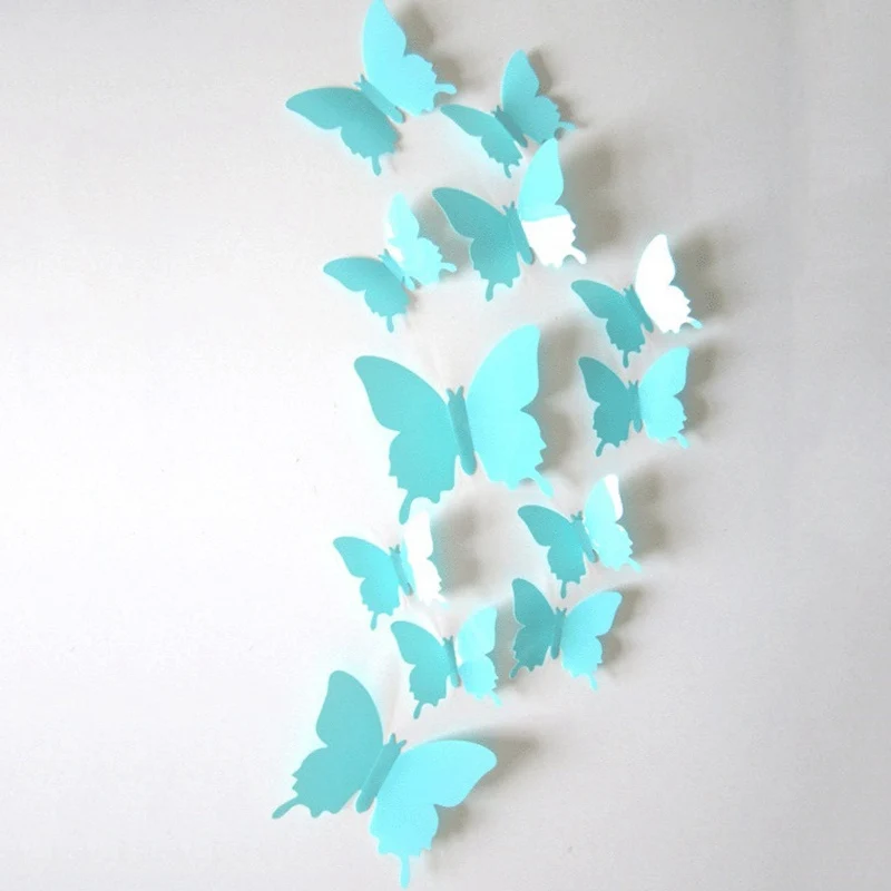 12 шт./компл. 3D наклейки на стену с бабочкой самоклеющиеся ПВХ украшения на стену для дома вечерние свадебные Adesivo де Parede Прямая поставка - Цвет: Blue