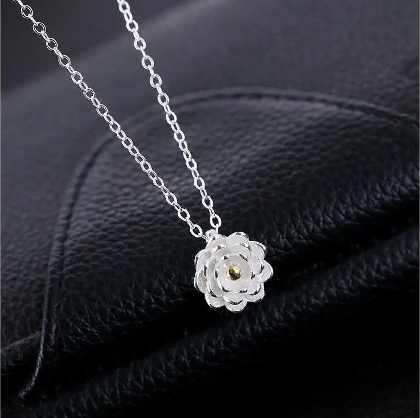 The new 925 sterling silver necklace lotus female female Korean fashion