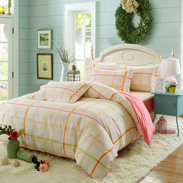 Cotton Red Large Grid Pattern Simple And Elegant For S To Use Cotton Red Large Grid Pattern Simple And Elegant For S To Use Bedding 4 Pcs Sheets Bedspread Pillowcases Comfortable