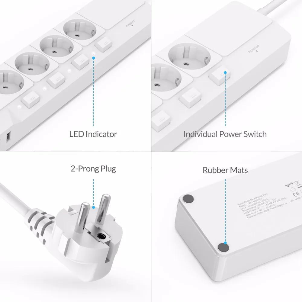 ORICO силовая полоса EU/AU/UK/US штекер 5 портов USB 4 AC розетки USB настенная розетка умная розетка удлинитель розетка настольное зарядное устройство