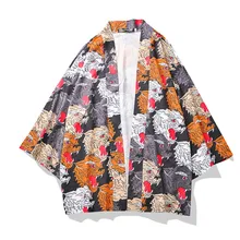 4283 японское кимоно с принтом тигра, мужской кардиган, уличный стиль, хип-хоп рубашка для мужчин, свободное кимоно, повседневные накидки, летние