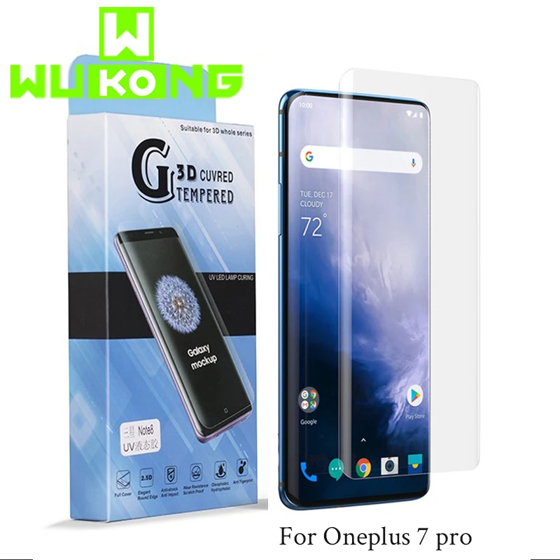 

2019 Hot 2pcs 10D full cover UV Glass for Oneplus 7 Pro with fingerprint unlock full glue Screen Protector 1+7 pro with UV glue