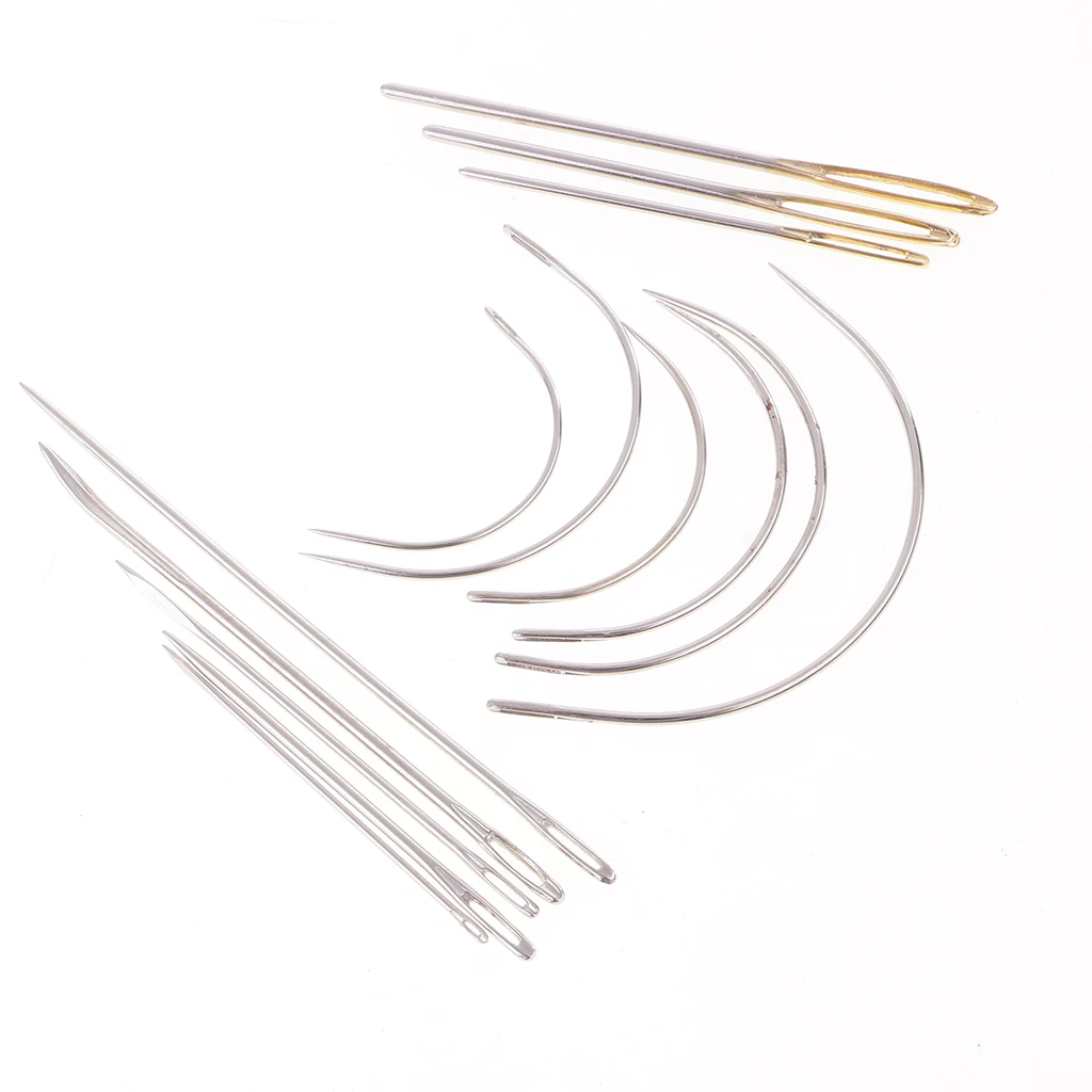 14 Pieces Sewing Needles for Carpet Leather Curved Canvas + 10 Colors Hand/Sew Machine Polyester Threads ( Total 24 Pieces )