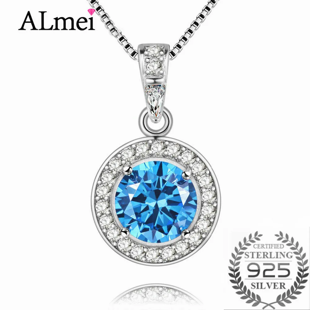 

Almei Blue Topaz Halo Solitaire 925 Sterling Silver Necklace & Pendant 18 Inches OL Style Summer Jewelry for Women 40% FN007