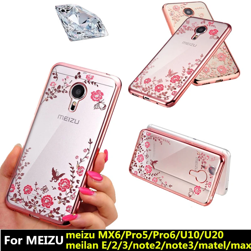 

Diamond Case Flower Pattern Soft Plating TPU Back Cover For MEIZU MX6 Pro5 Pro6 U10 U20 meilan E 2 3 Secret Garden Series Case