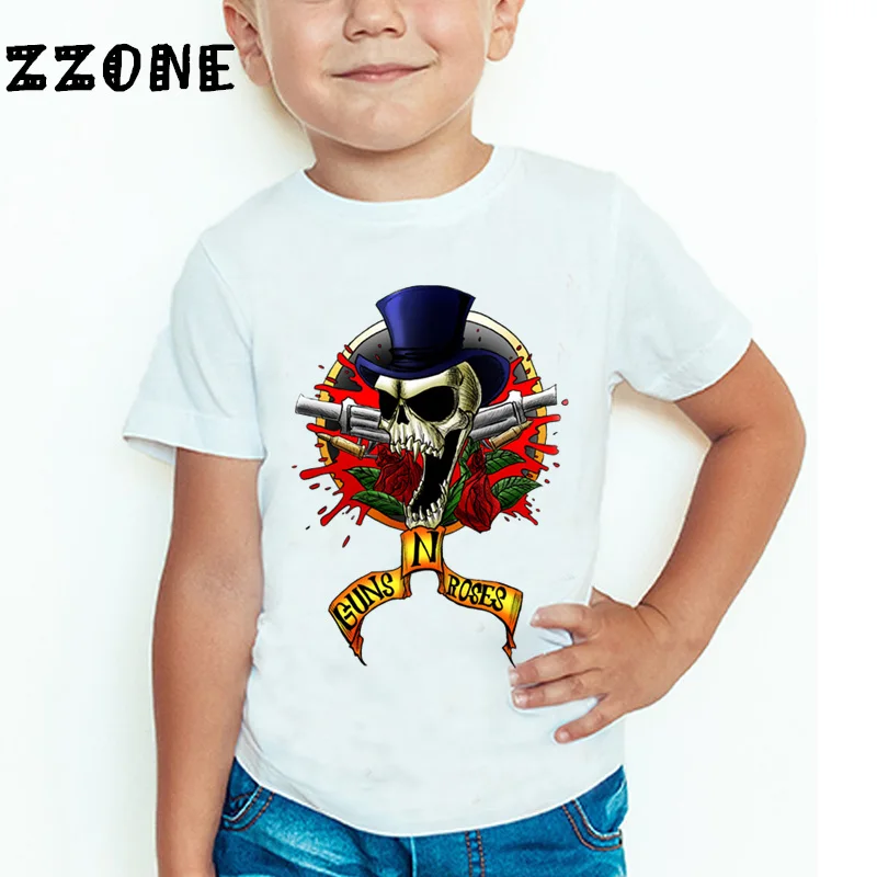 От 3 до 9 лет детская футболка в стиле рок-группы «пистолет и розы», топы с короткими рукавами для мальчиков и девочек в стиле «Поп-музыка», детская повседневная одежда, HKP5196