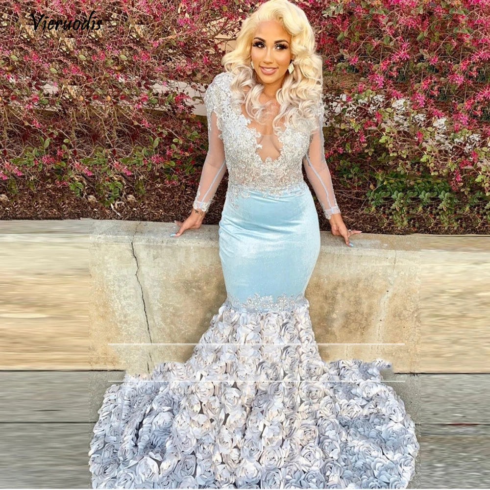 Pretty 3D Rose Bloem Mermaid Avondjurken 2019 See Thru Volledige Mouwen Lace Sexy Lange Prom Jassen V-hals Plus Size party 1 Pretty 3D Rose Bloem Mermaid Avondjurken 2019 See Thru Volledige Mouwen Lace Sexy Lange Prom Jassen V-hals Plus Size party 1