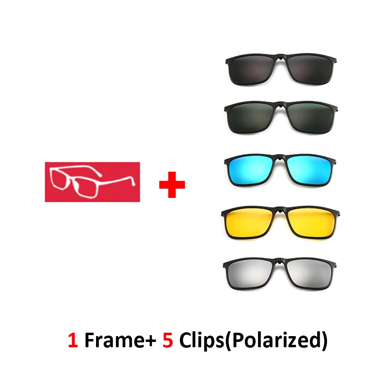 

Magnetic 5Pcs Polarized Clip-on Sunglasses TR90 Frame for Night Driving 55 Millimeters Lens Width