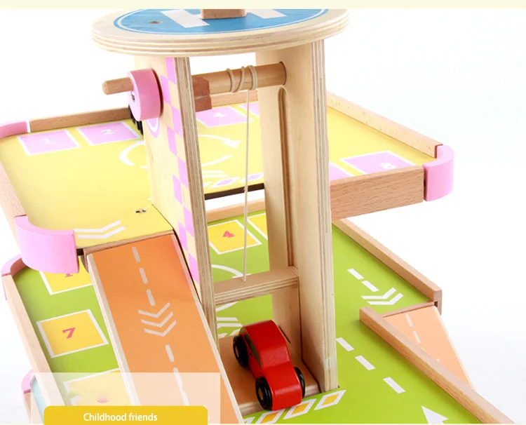Деревянная четырехэтажная парковка быстрая скользящая машинка набор игрушек деревянный вертолет парковка фартук детский подарок