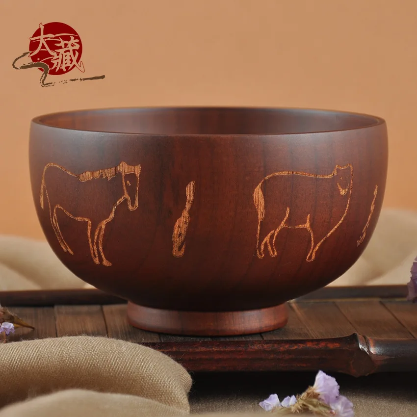 

Mongolian style tableware national characteristics return solid wood bowl jujube wood carving can be customized LOGO