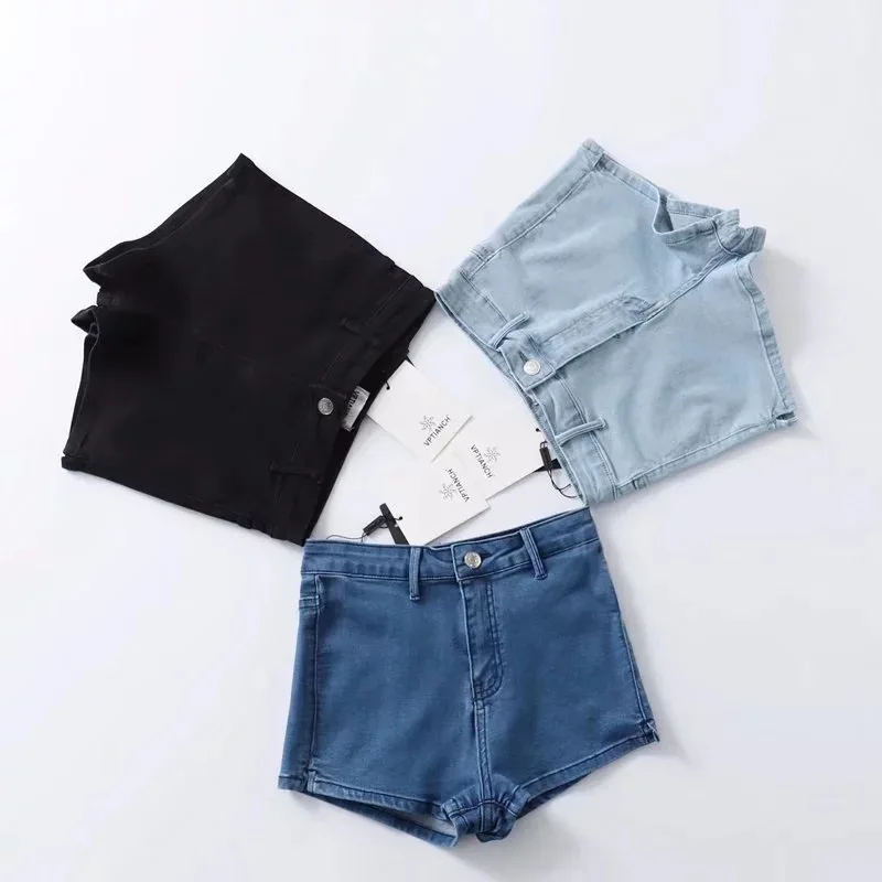

GUMPRUN Denim Shorts Women Summer High Waist Fashion Casual Spandex Button Shorts Ladies 2019 High Elasticity Plus Size Shorts