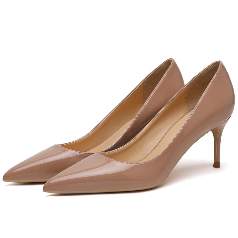 Skup Nowe mody wiosna klasyczne damskie ze skóry lakierowanej czółenka biurowe cienki wysoki obcas Nude biurowe buty ślubne kobieta rozmiar 34 42 F0046