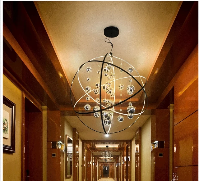 Led Chandelier Lighting Ball Glass Large Lantern Iron Drop ...