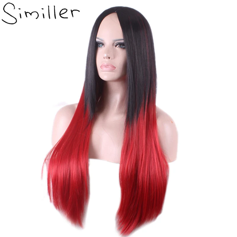 

Similler Ombre Black Roots Red Two Tones Long Straight Synthetic Hair Wigs For Women With Free A Wig Cap
