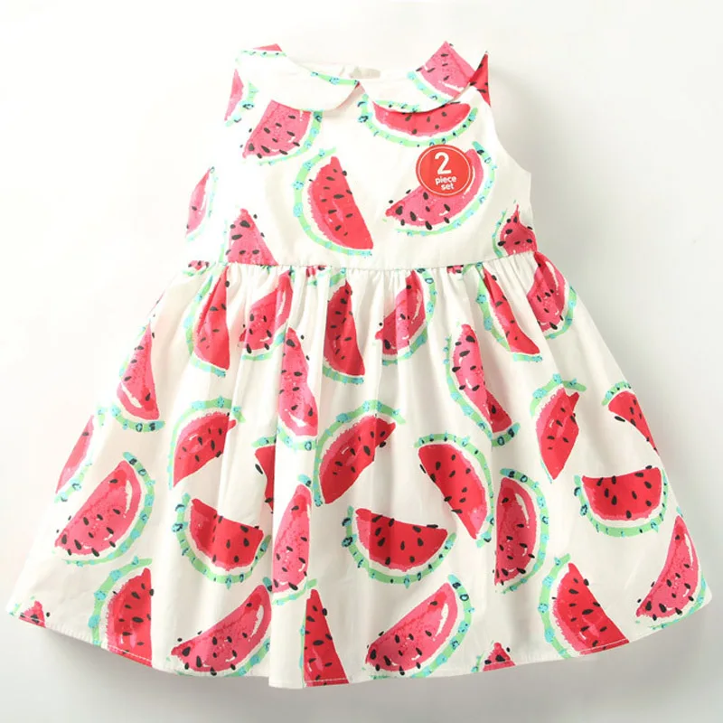 

NEW Toddle Girl Print Watermallon Sleeveless Cotton Dress diaper Set Children Girl Pan Collar Summer Clothes Dress 1t 2t 3t