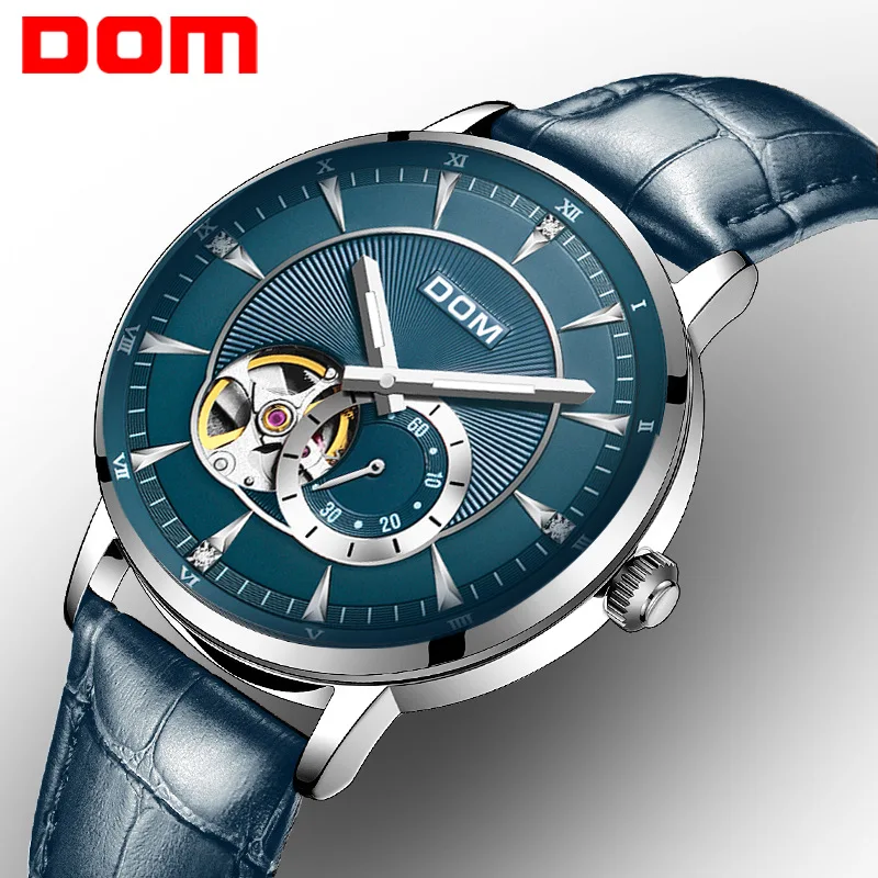 

luxury DOM brand mens wristwatches waterproof Mechanical automatic man watches genuine leather men watch green black brown