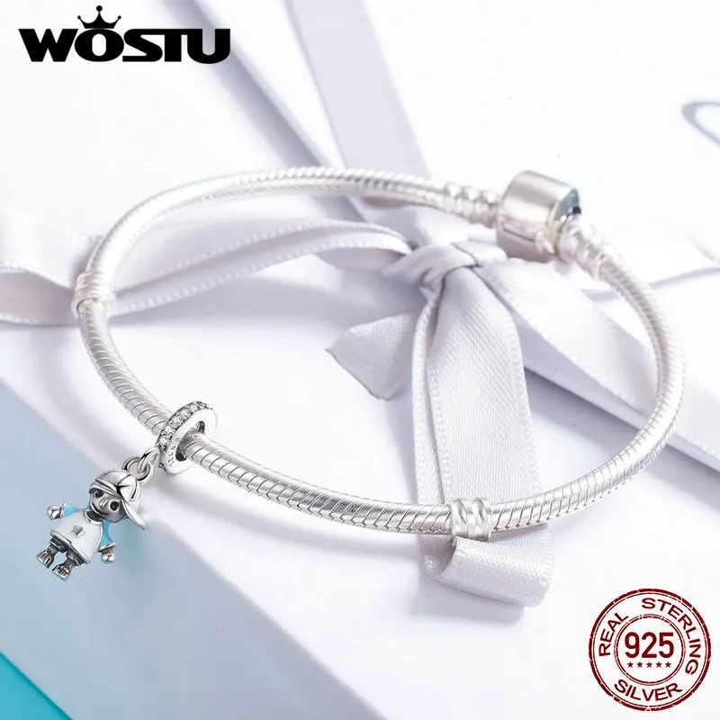 WOSTU новый 100% Серебро 925 пробы Маленький милый мальчик сын подвеска браслет