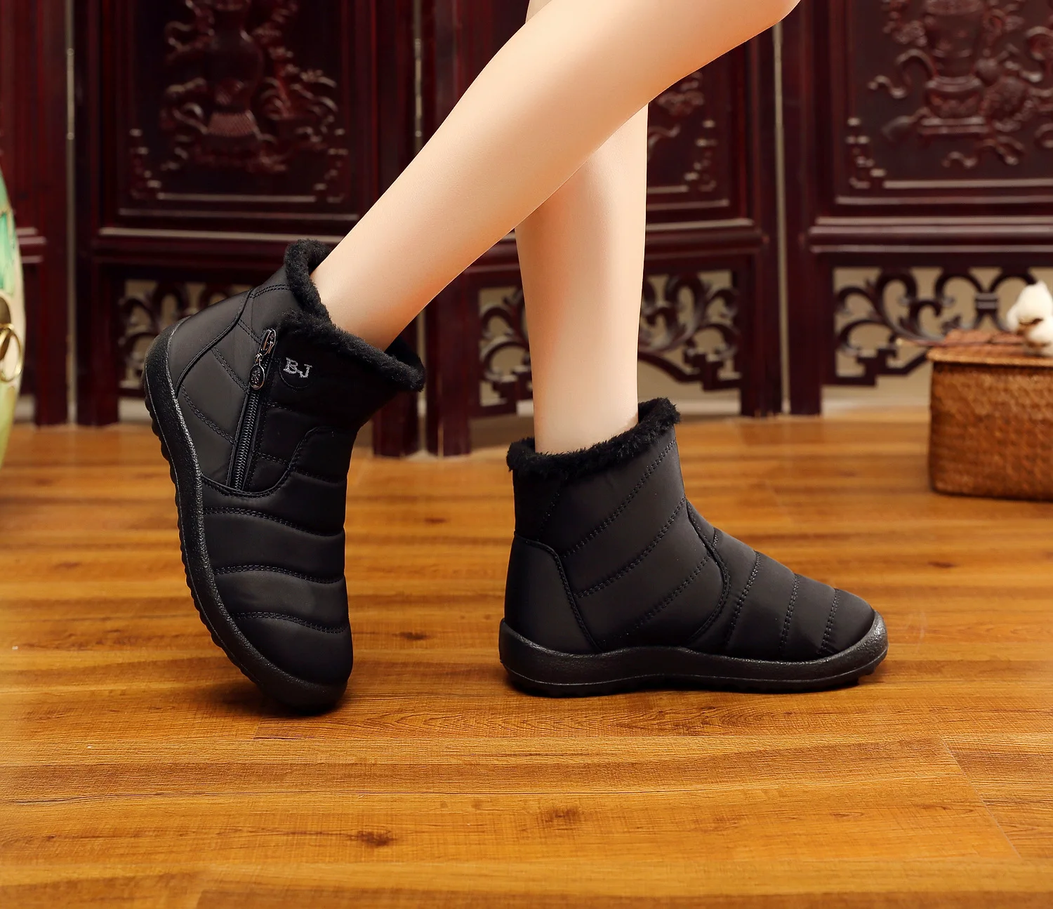 Г., новые ботинки женские зимние Ботинки Зимняя обувь Теплые ботильоны с плюшевой подошвой однотонные ботинки на молнии, большие размеры