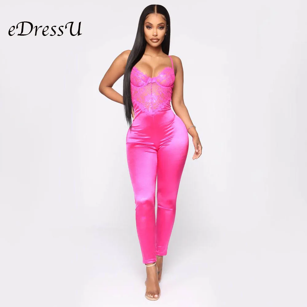 Women Lace Jumpsuits Sweetheart Spaghetti Straps Stretchy Satin Reflective Rompers Club Black Party Wear Pantsuits MS-DZT968 Women Lace Jumpsuits Sweetheart Spaghetti Straps Stretchy Satin Reflective Rompers Club Black Party Wear Pantsuits MS-DZT968