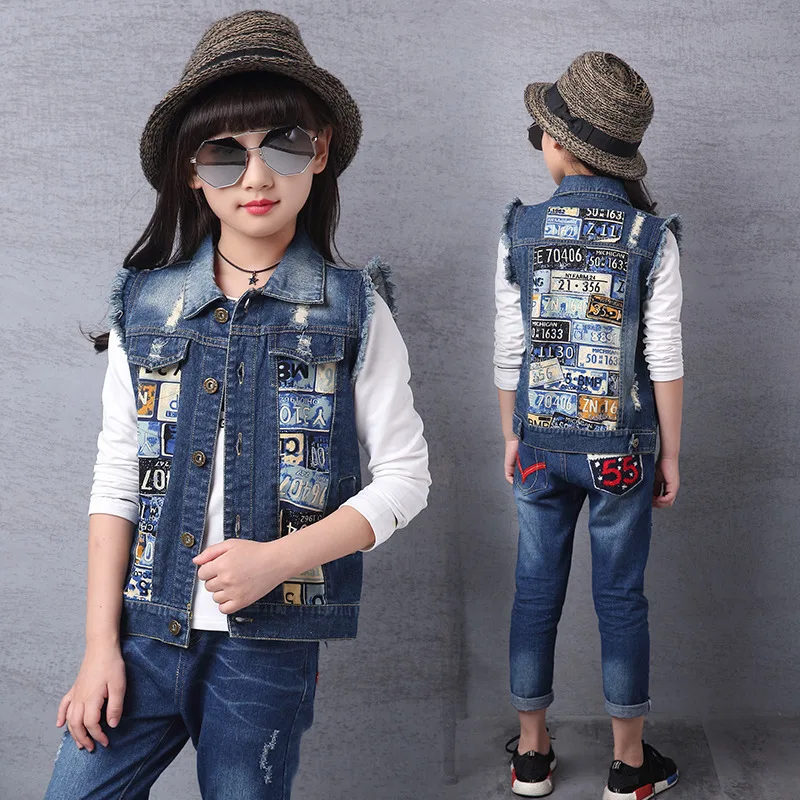 Girls Denim Vests Toddler Girl Clothing Spring 2017 Brand New Pattern