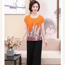 Мамы летняя куртка короткий рукав среднего возраста Для женщин футболка с круглым вырезом PXOS18FY1810