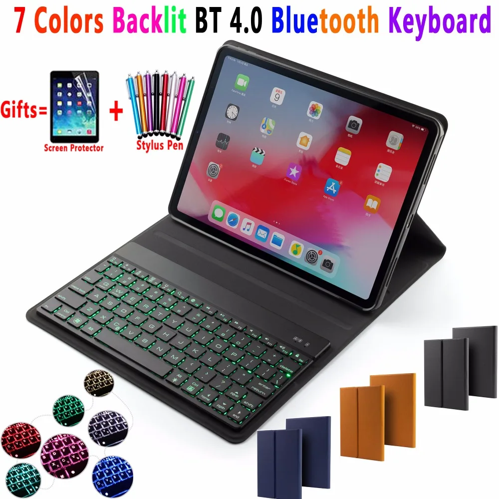 

7 Colors Backlit Removable Wireless Bluetooth Keyboard Leather Case Cover for Apple iPad Pro 11 11.0 2018 A1980 Funda Coque