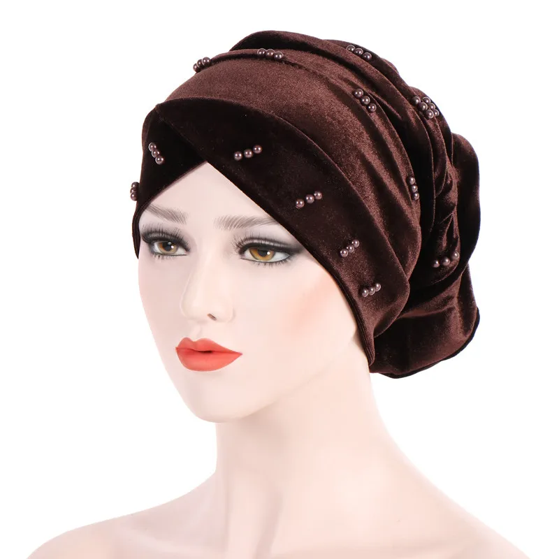 DOUDOULU, женские шапки для женщин, мусульманская шапка с бусинами и жемчужинами, шапка с оборками, шапка, шарф, тюрбан, головной убор, шапки# SS