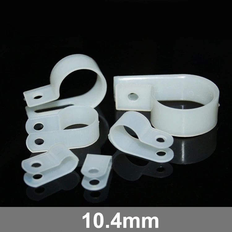 

500pcs 10.4mm White Plastic Wire Hose Tubing Fanstening R-Type Line Card Fixed Cable Tie Mount Organizer Holder R Clip Clamp