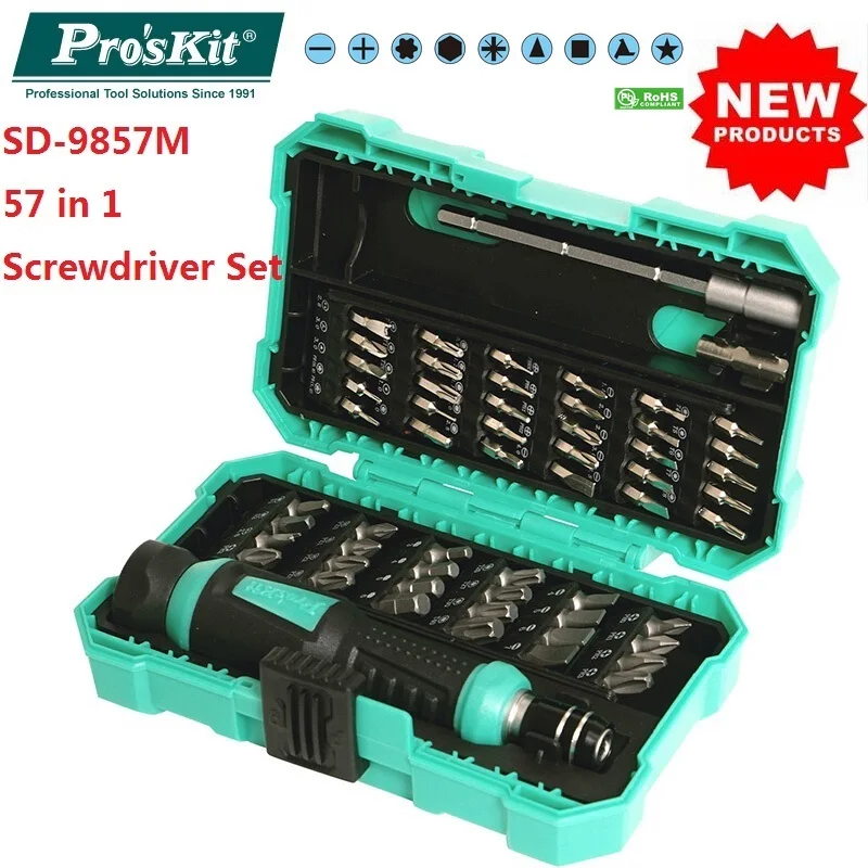 

Pro'Skit 57 in 1 Screwdriver Set SD-9857M Precision Screwdriver Bits Electronic Bits Extension Bar Bits Adapter Repair Hand Tool