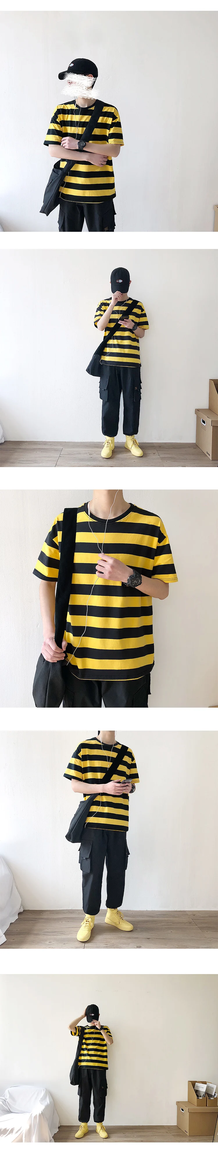 2019 Harajuku уличная полосатая футболка с короткими рукавами Homme
