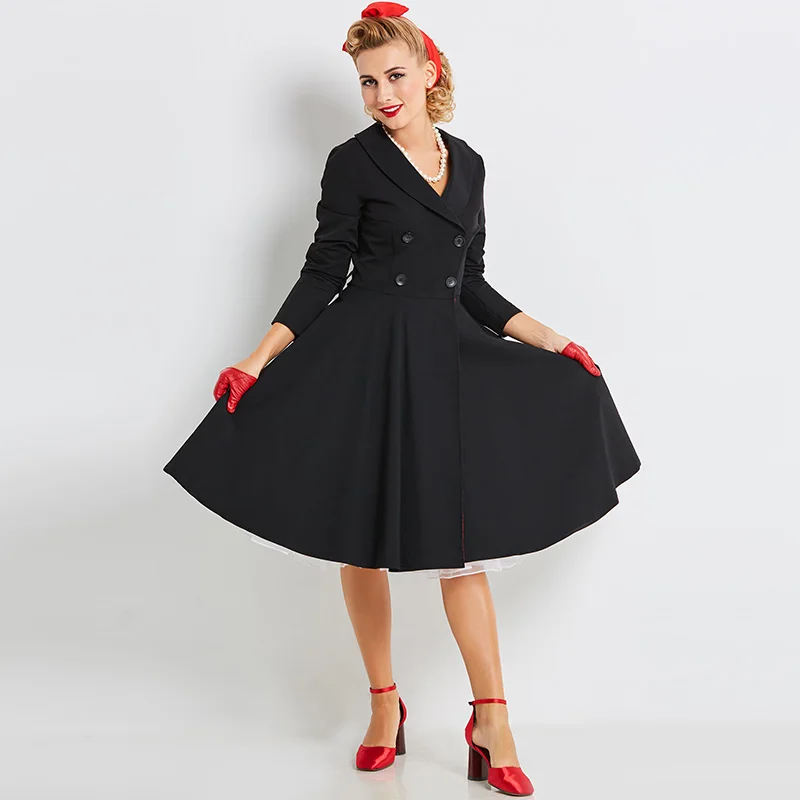 Sisjuly Винтаж S 1950 Черный платья для женщин осень V средства ухода за кожей Шеи
