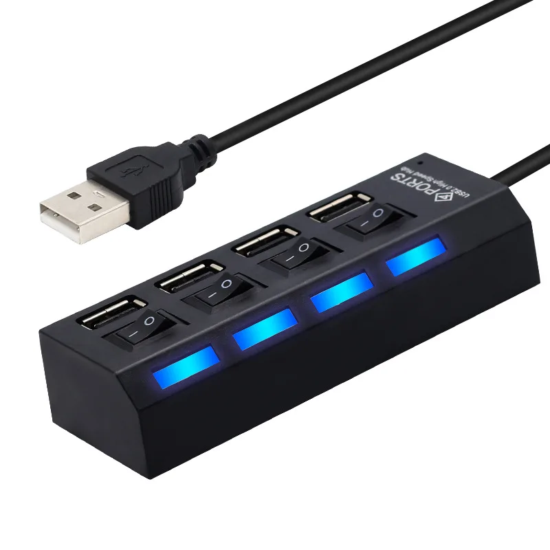 

FFFAS 40cm Black USB 2.0 Divider Independent Switch 4 Ports Interface Hub Computer USB HUB for Keyboard Mouse USB Disk Fan MP3