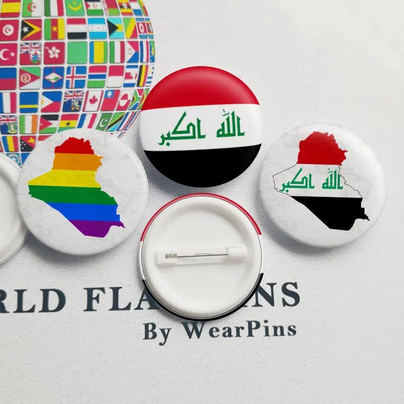 

Iraq Flag Map Tin Button Pins LGBT Gay Rainbow Pride Tin Button Badges