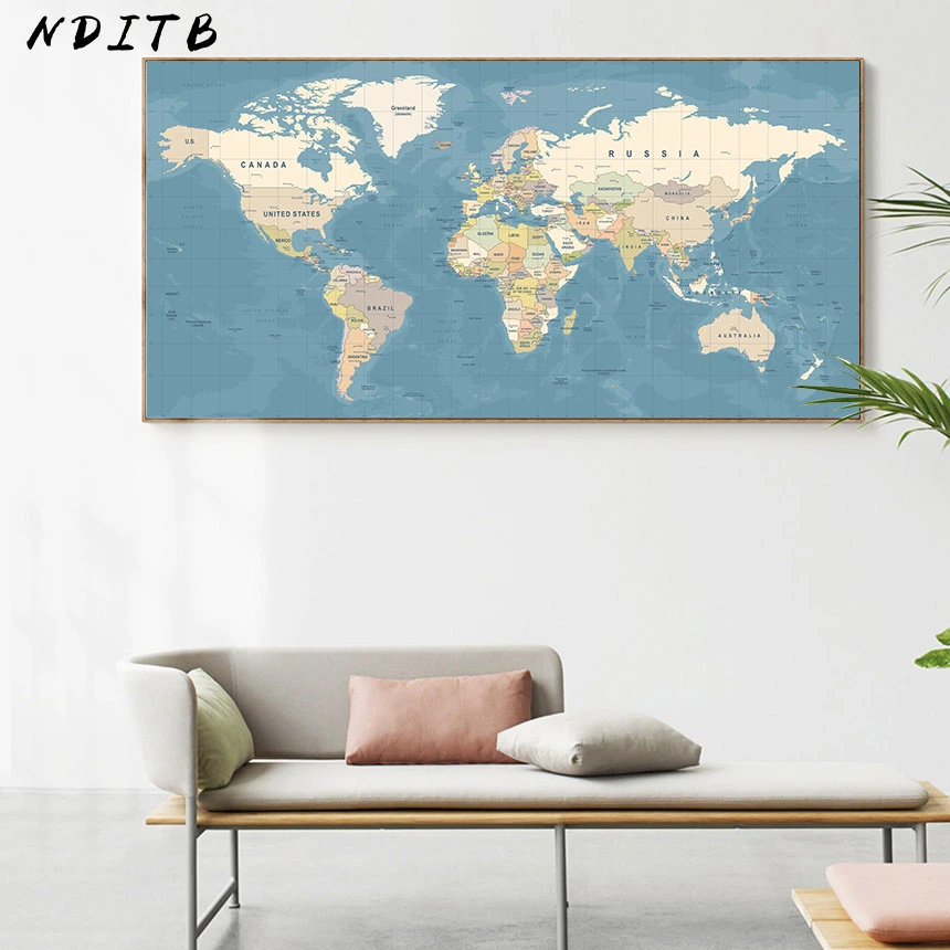 World Map Decorative Picture Canvas Vintage Poster Nordic Wall Art Print Large Size Painting Modern Study Office Room Decoration Painting Calligraphy Aliexpress