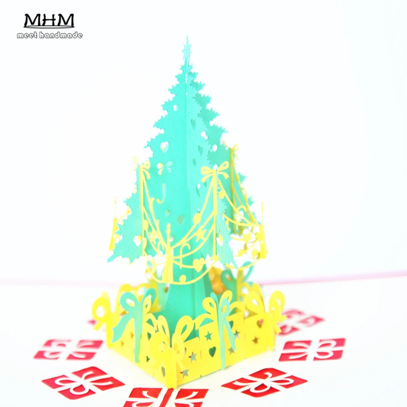 1pcs/lot Invitation 3D Wedding Christmas Trees Greeting Card 15*15cm Handmade Birthday Blessing New - 32812882601