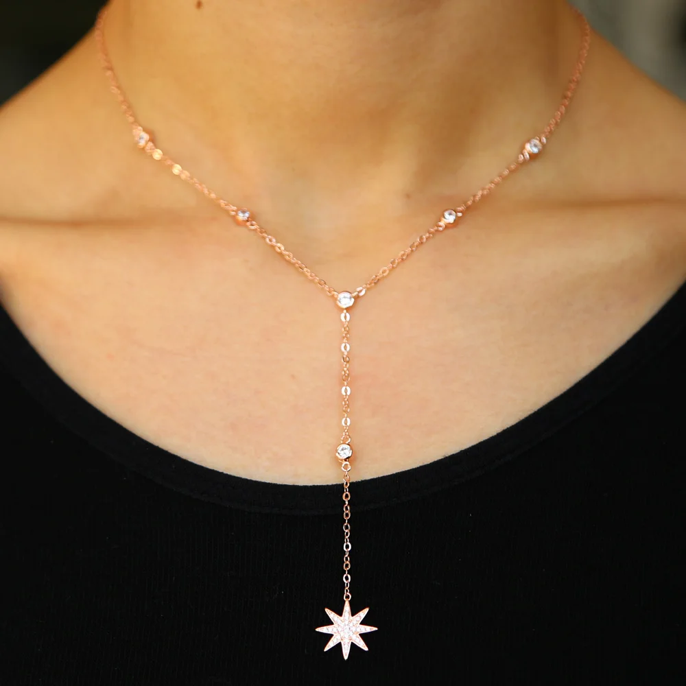 OL lady fashion jewelry sun burst charm pendant cz station link chain long sexy women lariat Long chain layer necklace - Image 5