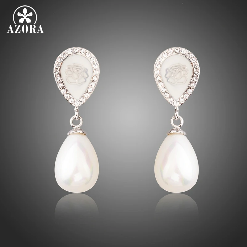 AZORA Fashion Pearl font b Jewelry b font for Women Leave Shape Clear font b Crystals