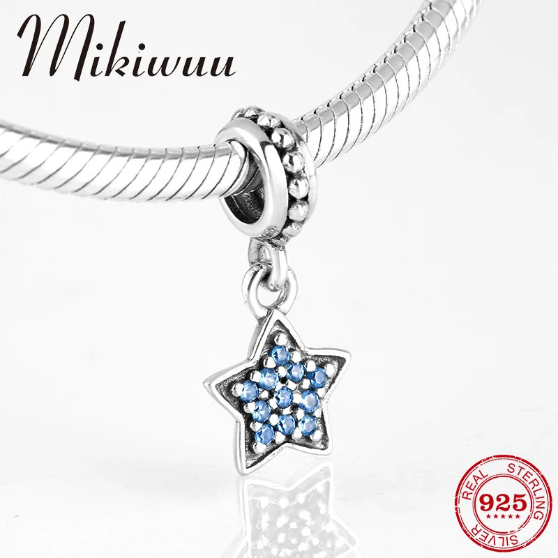 

High quality 925 Sterling Silver Charms Five-pointed Star Blue CZ Pendants Fit Original Pandora Charm Bracelet Jewelry making