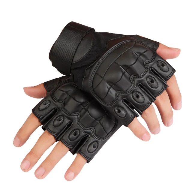 Men Army Tactical Leather Gloves Military Special Forces Half Glove