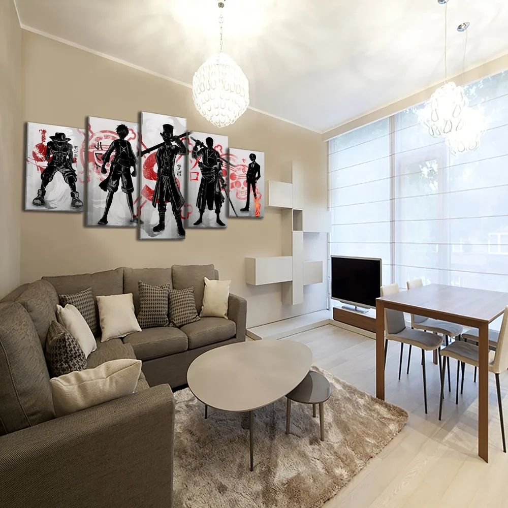 

One Piece Character Painting On Canvas Printing Type Modular Picture Framework 5 Panel Style Anime Poster Home Decor Wall Art
